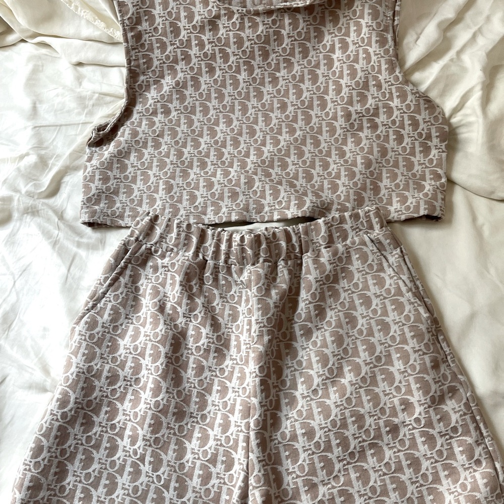 Dior Beige Monogram Sleeveless Top and Shorts Set